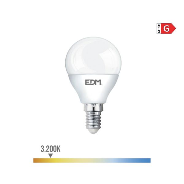 BOMBILLA ESFERICA LED E14 5W 400 Lm 3200K LUZ CALIDA EDM