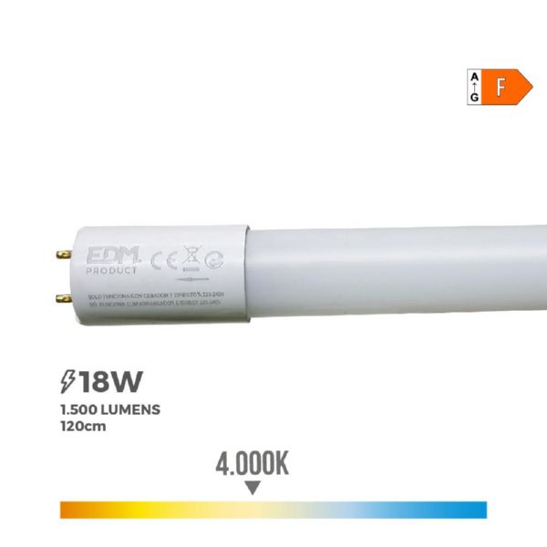 FLUORESCENTE LED T8 18W 1500 LM 4000K LUZ DIA (EQ.36W) 120cm