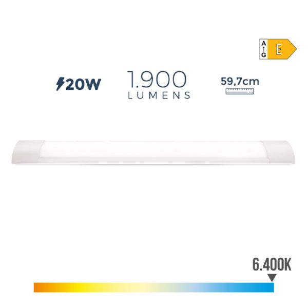 REGLETA ELECTRONICA LED 20W 6400K LUZ FRIA 1900 LUMENS