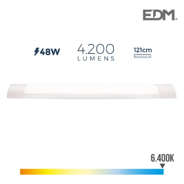 REGLETA ELECTRONICA LED 48W 121cm 6.400K LUZ FRIA EDM 4.200 LUMENS